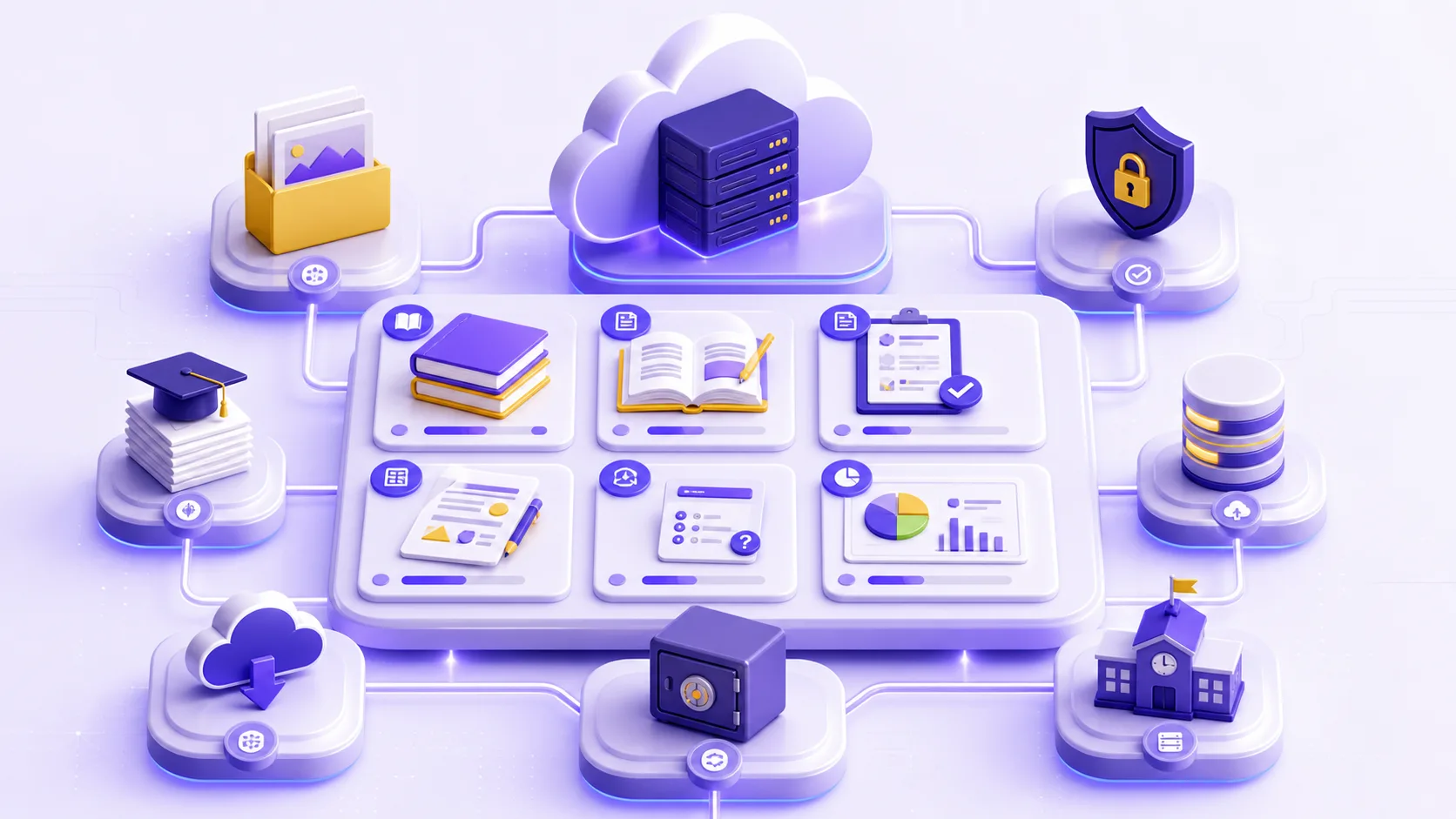 Visual workflow Prajnapp untuk konten vendor, lisensi, backup, dan paket materi sekolah